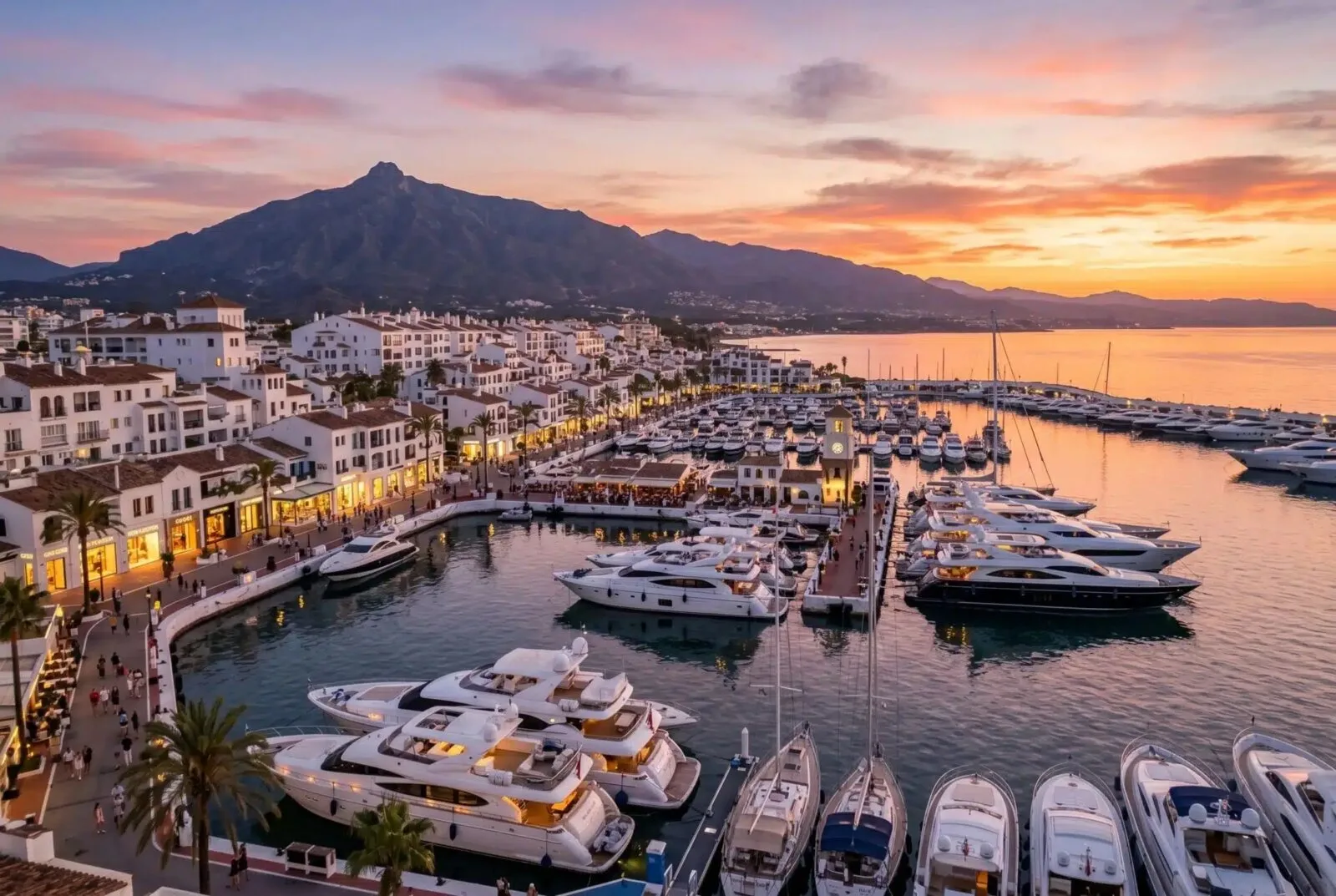 Puerto Banús marina at sunset